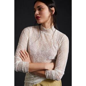 11. Anthropologie Lace Blouse Turtleneck Womens XS Vintage Romance Ethereal Chic